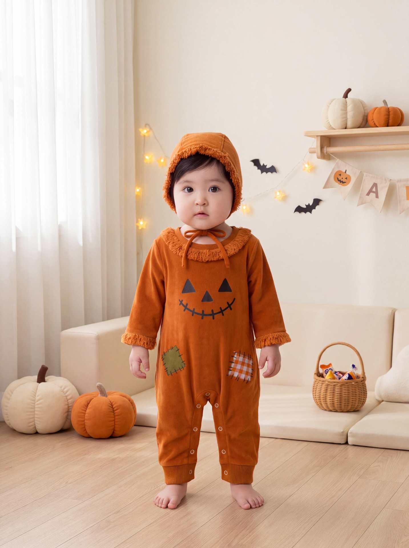 Preorder Halloween Pumpkin Patchwork Bodysuit & Hat