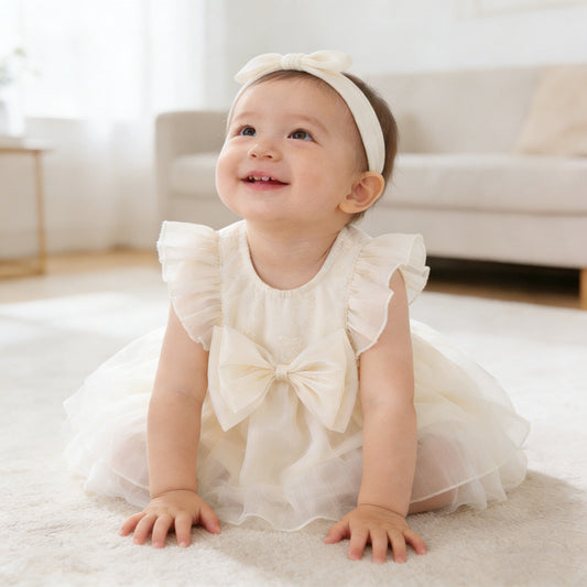 Preorder Infant Girls Chantelle Baptismal Romper in Cream