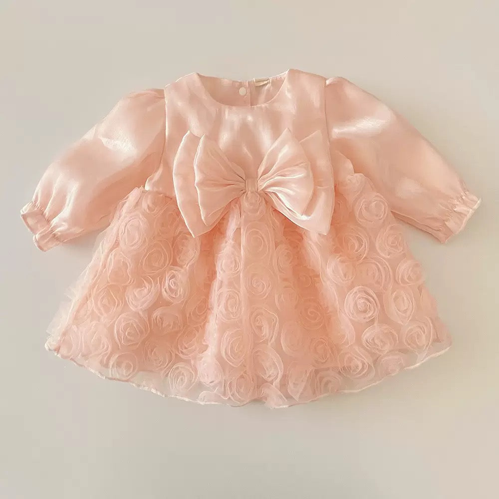 Preorder Infant Girls Chantelle Party Romper in Peach Long Sleeves