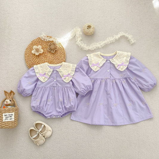 TWINNING JANE LONG SLEEVED ROMPER OR DRESS IN LILAC