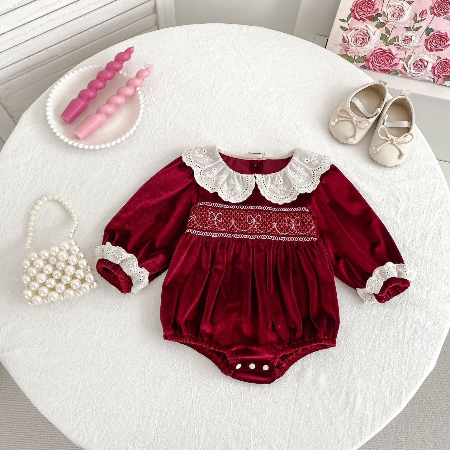 CHRISTMAS OOTD FOR PREORDER Carol Matching Velveteen Romper & Dress