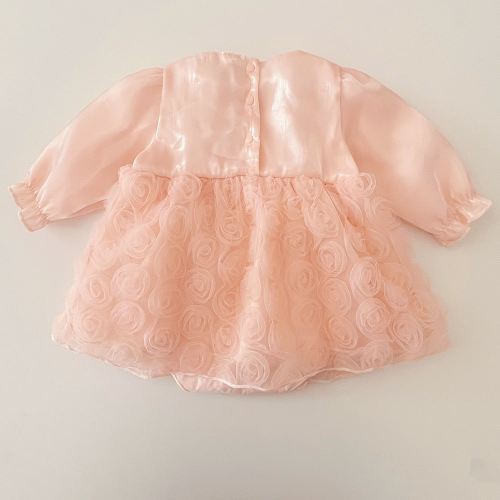 Preorder Infant Girls Chantelle Party Romper in Peach Long Sleeves
