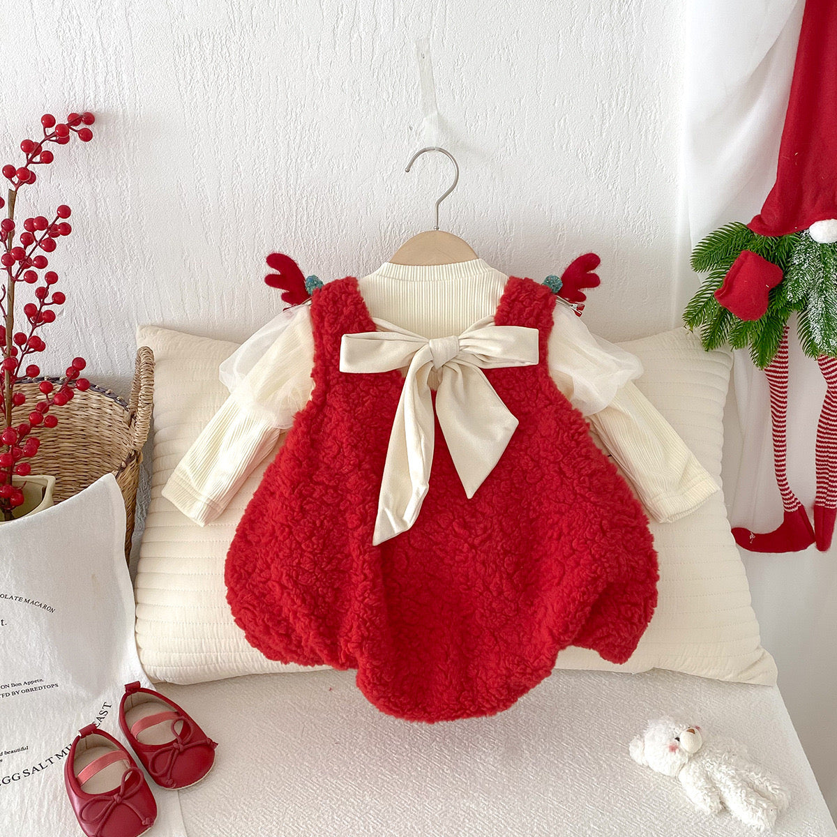 CHRISTMAS OOTD FOR PREORDER Thelma Fleece Romper & Inner Long Tee
