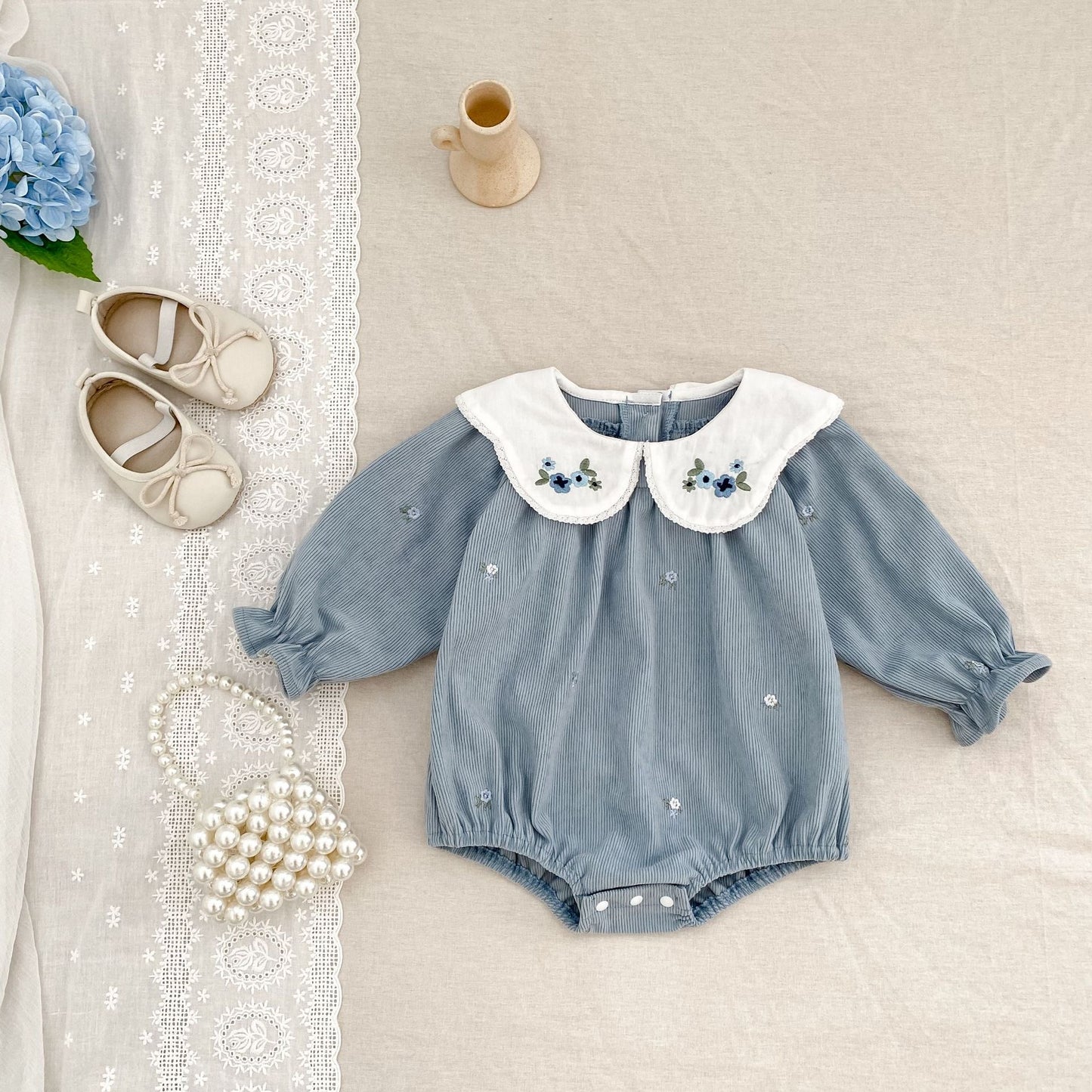 PREORDER TWINNING Corey Corduroy Romper and Dress Blue Grey