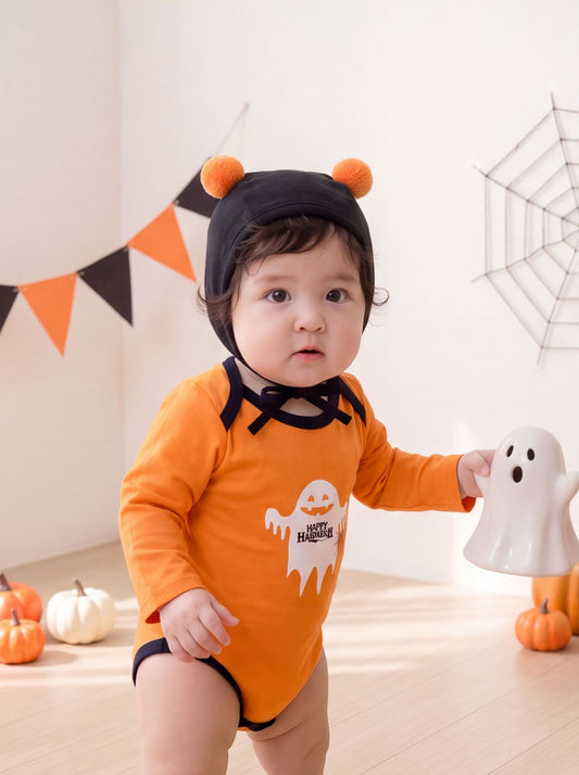 Preorder for Halloween Pompom Hat and Long Sleeved Romper