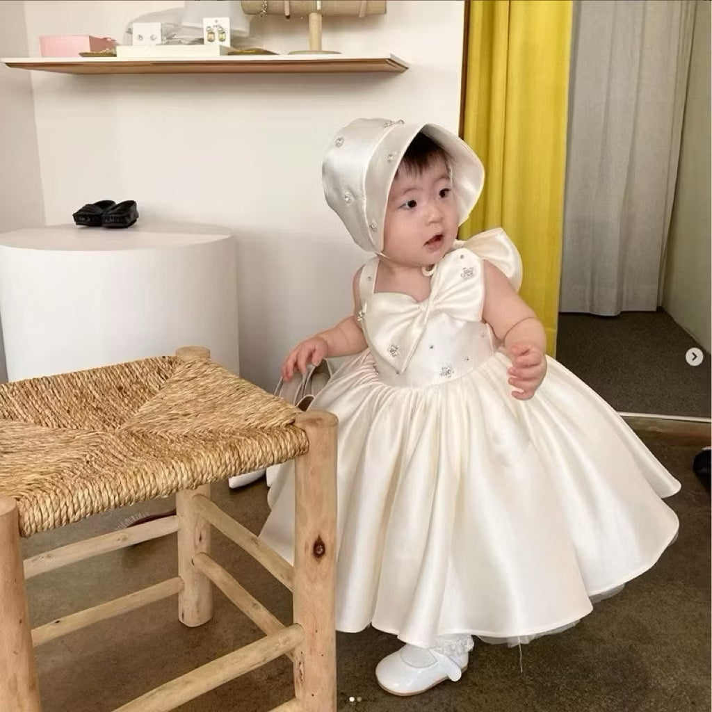 Christening for Preorder Dorothy Satin Dress with Hat