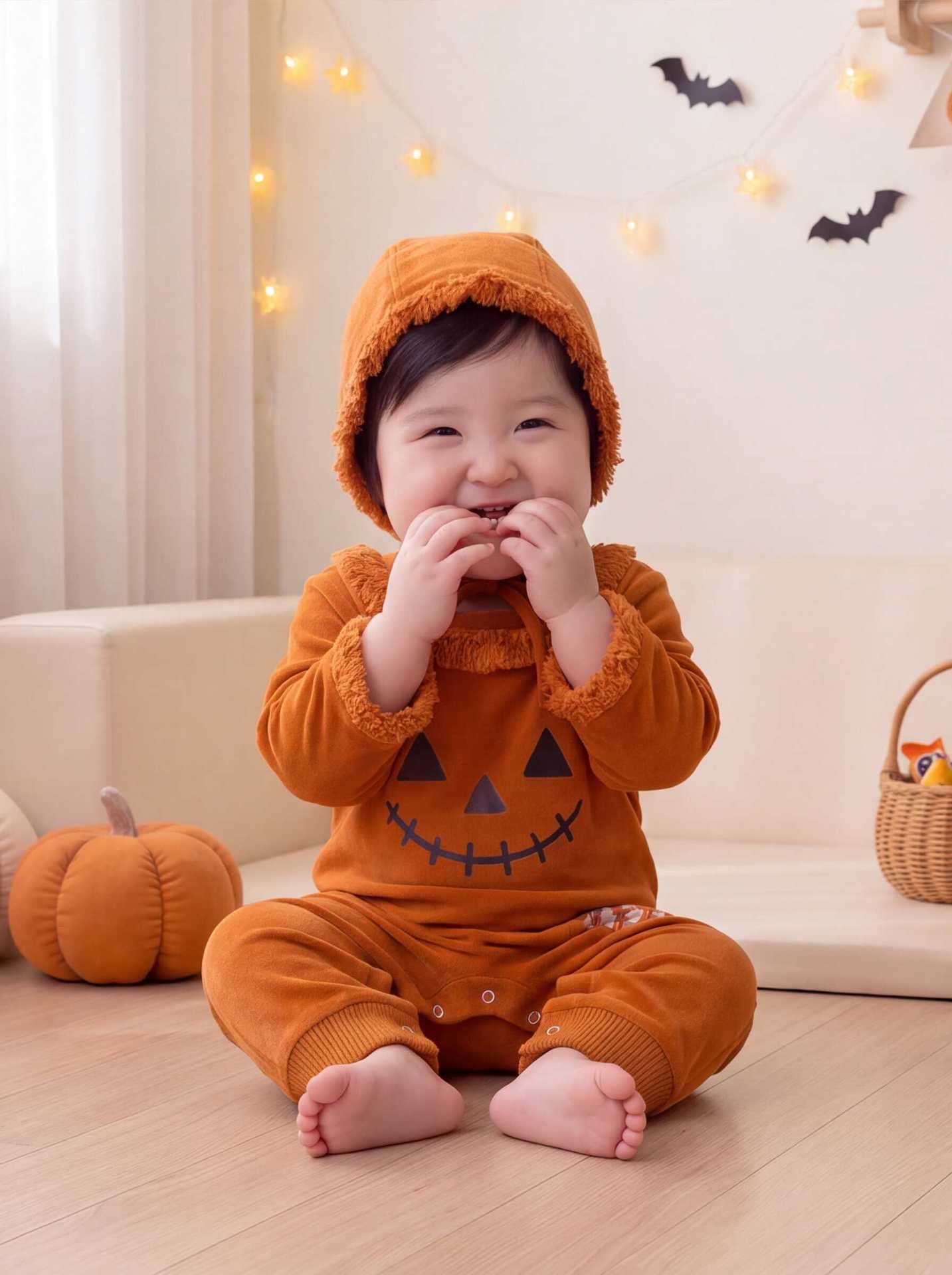 Preorder Halloween Pumpkin Patchwork Bodysuit & Hat