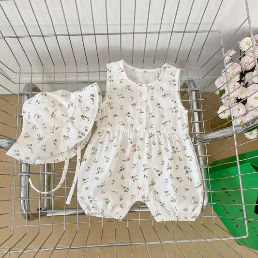 On Hand Alina Shortalls & Hat in Floral 3-6 months