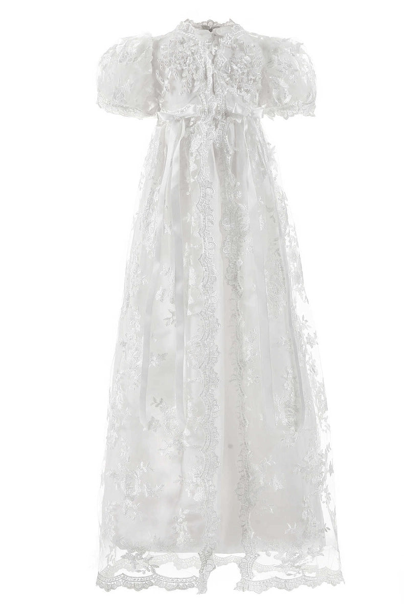 On Hand Rebecca Christening Lace Gown, Plain Dress & Hat
